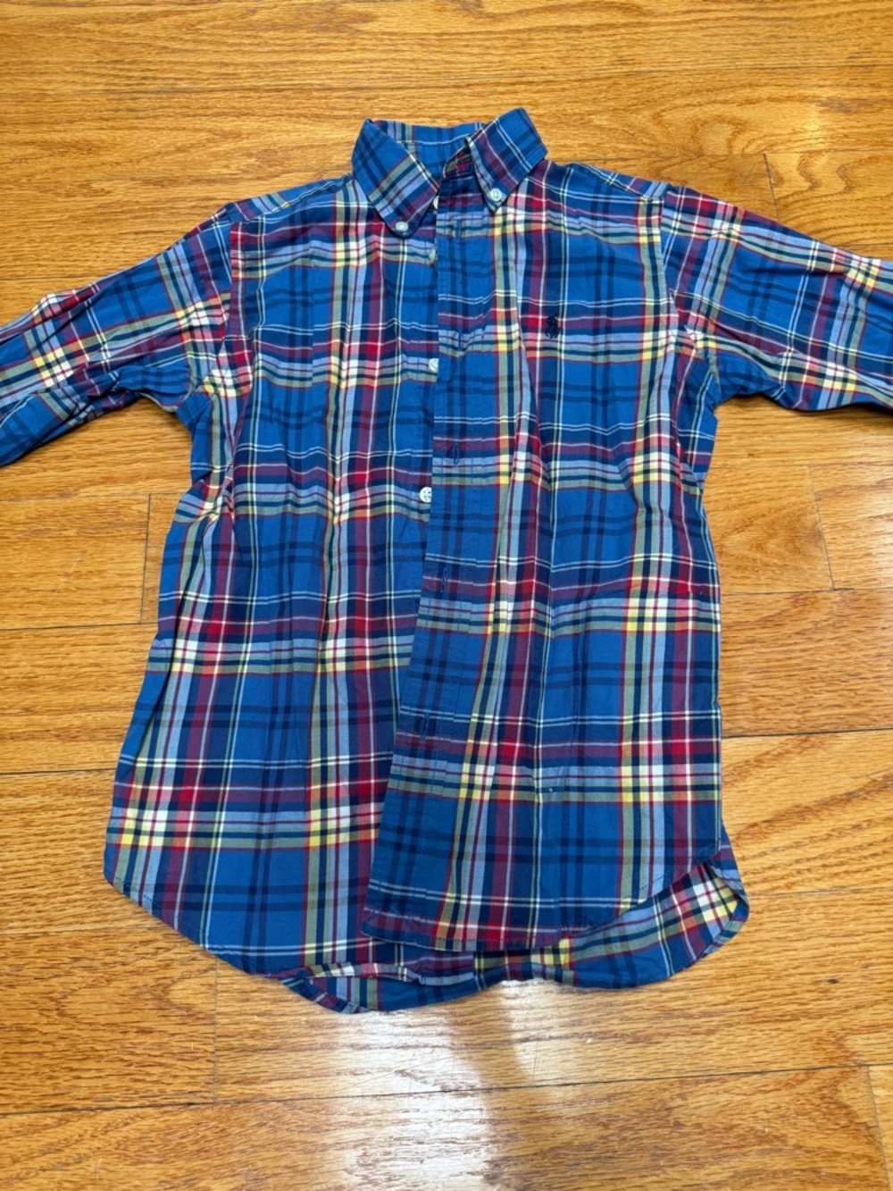 🙂Ralph Lauren Blue Plaid Button-Down Shirt with Red & Yellow Accents